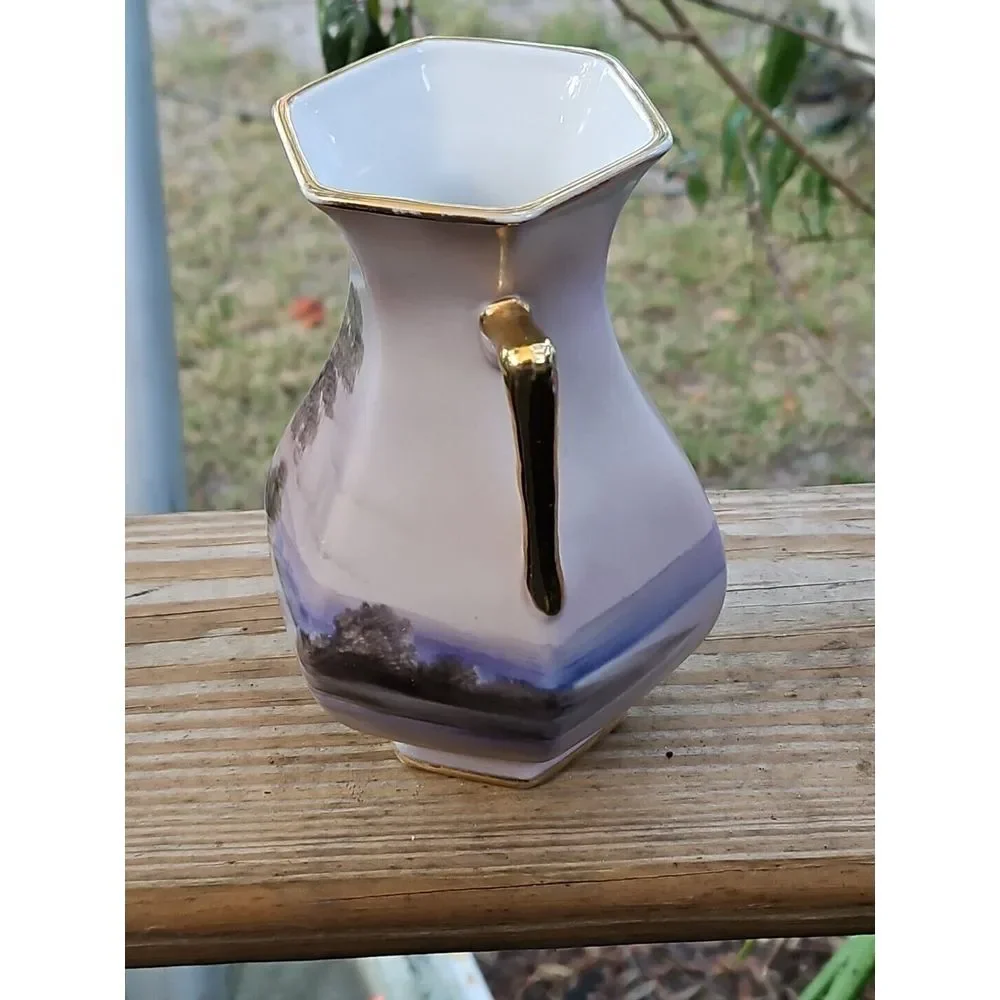 Nippon Noritake Morimura Hand Painted Vase HOUSE ON LAKE 6